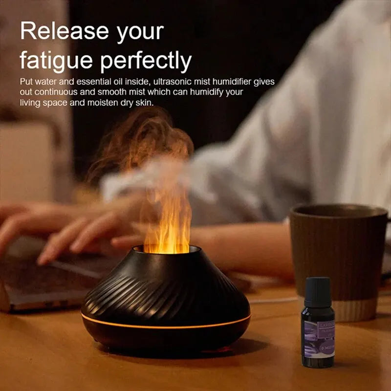 KINSCOTER Volcanic Aroma Diffuser Essential Oil Lamp 130ml USB Portable Air Humidifier with Color Flame Night Light - SmartBlip