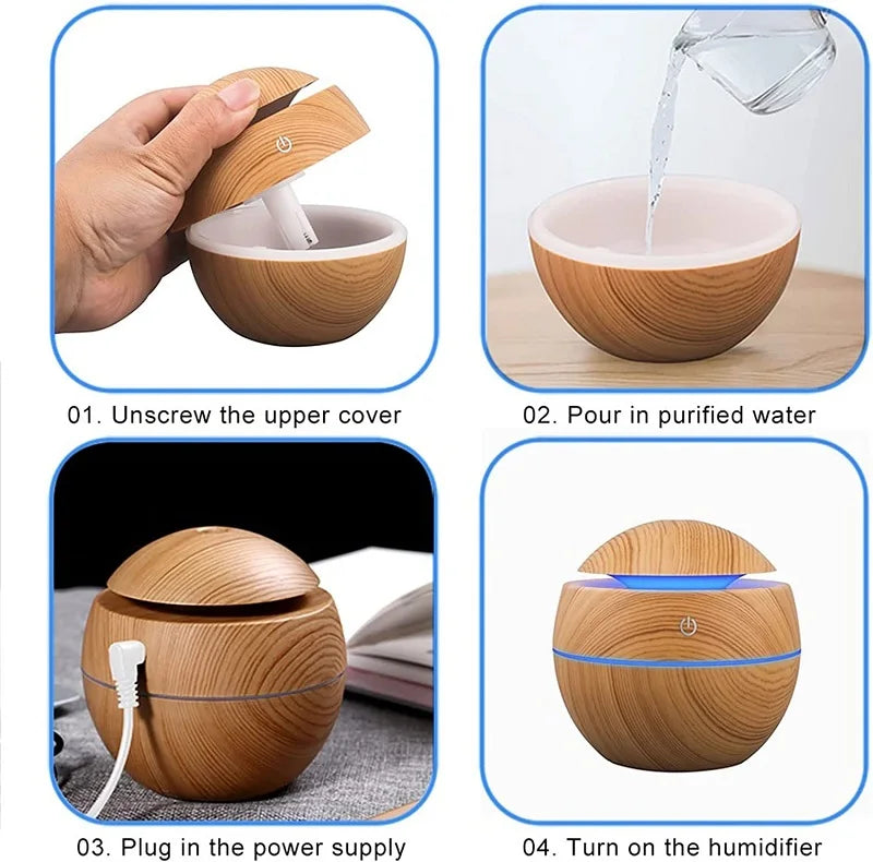 Humidifier Electric Air Aroma Diffuser Wood Ultrasonic 130ML Air Humidifier Essential Oil Aromatherapy Cool Mist Maker For Home - SmartBlip