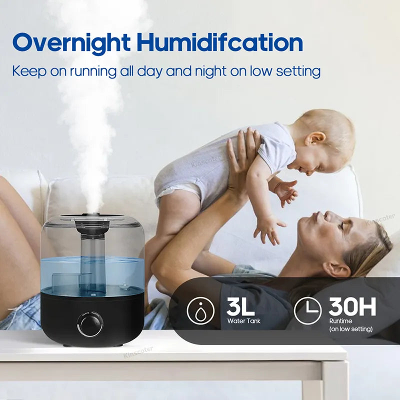 KINSCOTER Air Humidifier Wall Plug 220V 110V Electric Humidifier Large Mist Volume 3L Aroma Diffuser Remote Control Timer - SmartBlip