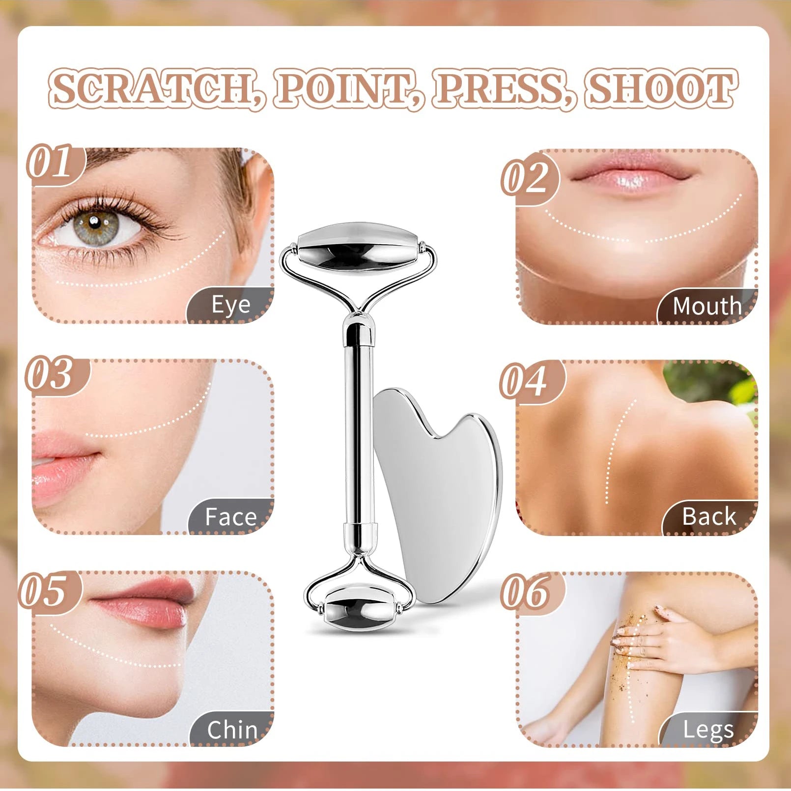 Stainless Steel Facial Roller and Gua Sha