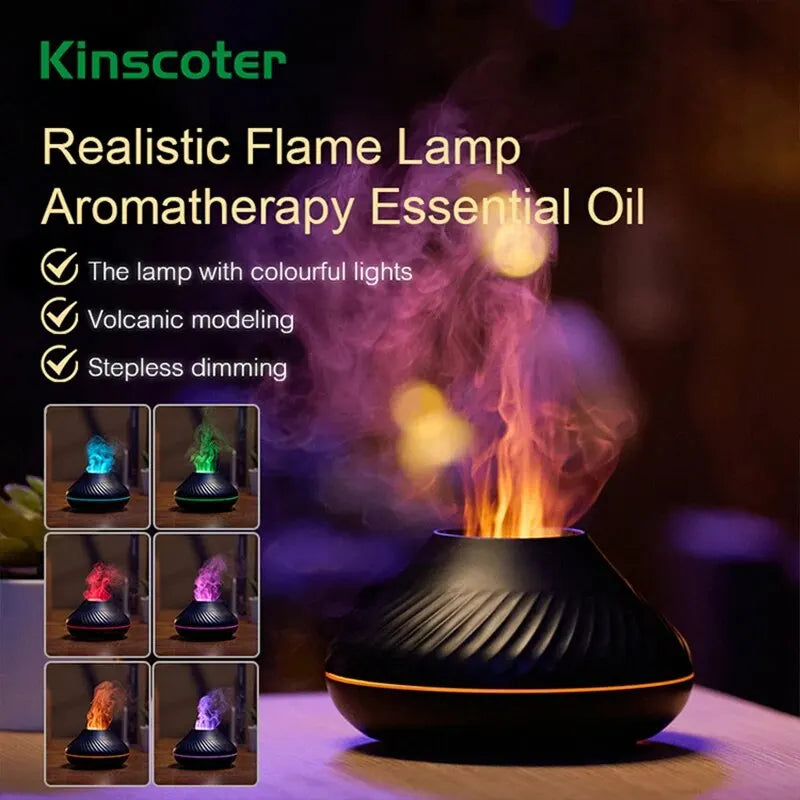 KINSCOTER Volcanic Aroma Diffuser Essential Oil Lamp 130ml USB Portable Air Humidifier with Color Flame Night Light - SmartBlip