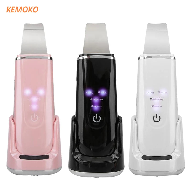 Ultrasonic Face Cleaner Skin Scrubber With Wireless Charging Base Ultrasound Vibration Massager Face Peeling Clean Tone Lift - SmartBlip