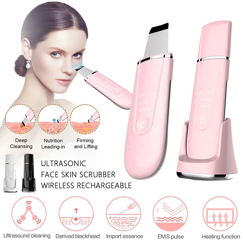 Ultrasonic Face Cleaner Skin Scrubber With Wireless Charging Base Ultrasound Vibration Massager Face Peeling Clean Tone Lift - SmartBlip