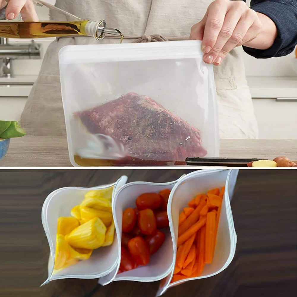 10Pcs Silicone Food Storage Bag Leakproof Reusable Stand Up Zip Shut Bag Cup Fresh Bag Food Storage Bag Fresh Wrap - SmartBlip
