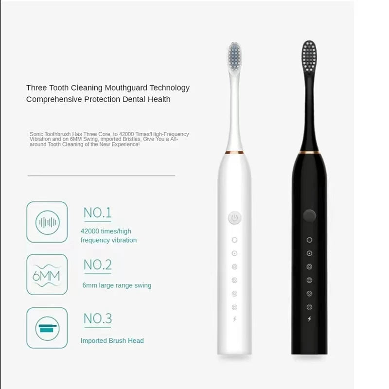 Electric Toothbrush Smart Timing Tooth Brush USB Rechargeable Teeth Clean Whitening Sonic Toothbrush With Replacement Head - SmartBlip