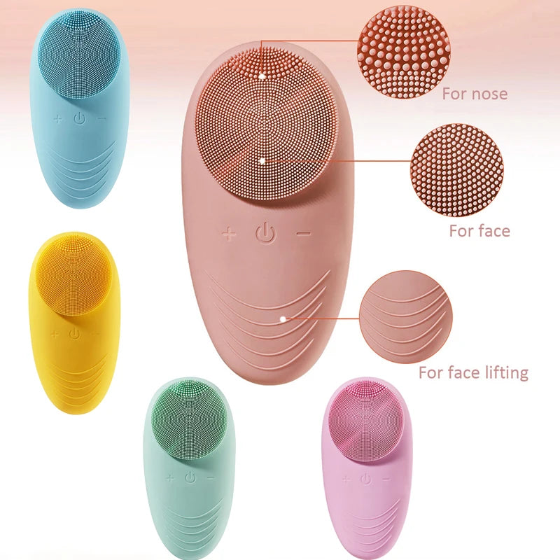 New products mini silicone face scrubber brush vibration acne Facial Cleaner ionic silicon electric brush face cleaning brush - SmartBlip