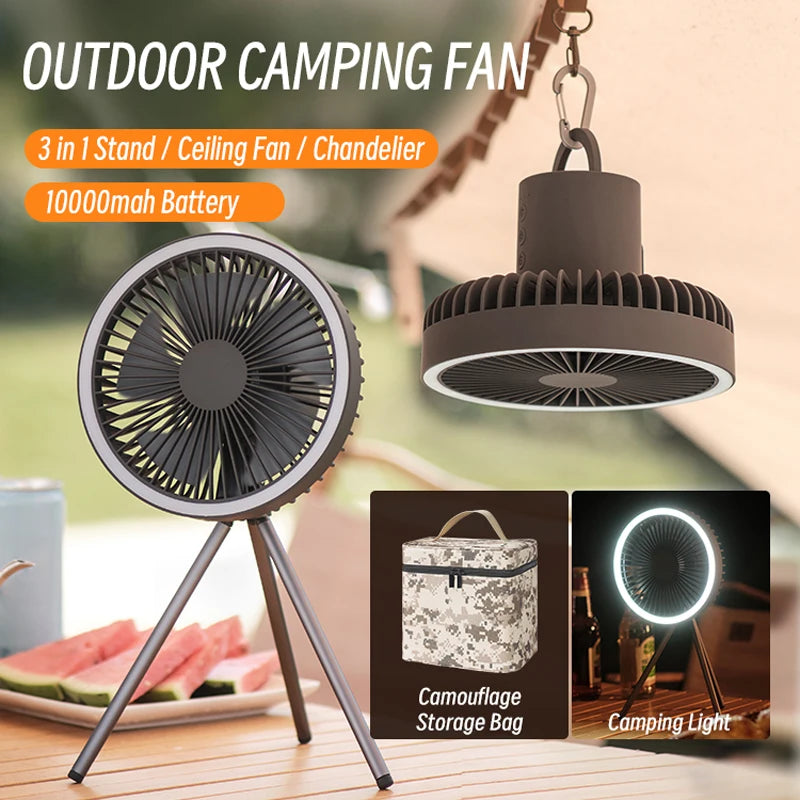 10000mAh Camping Fan Rechargeable Desktop Portable Air Circulator Wireless Ceiling Electric Fan with Power Bank LED Lighting - SmartBlip