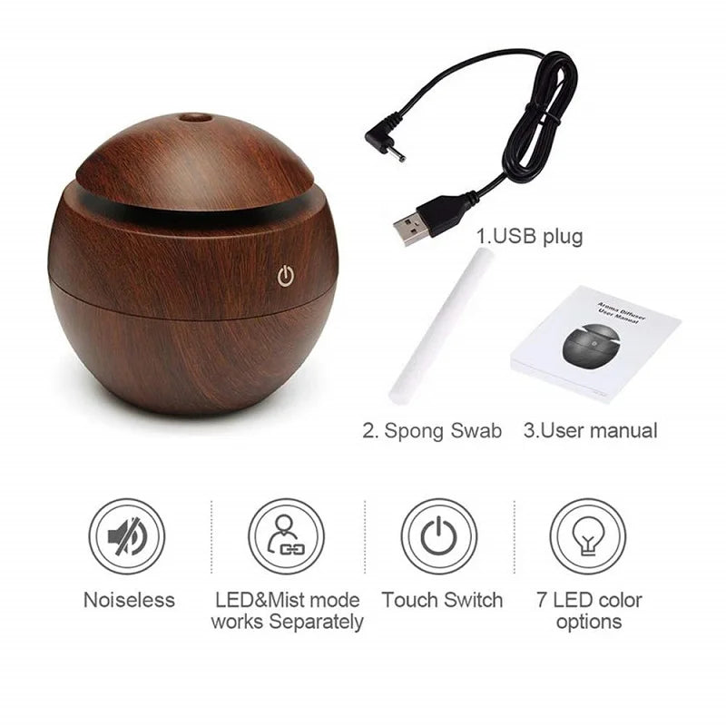 Humidifier Electric Air Aroma Diffuser Wood Ultrasonic 130ML Air Humidifier Essential Oil Aromatherapy Cool Mist Maker For Home - SmartBlip