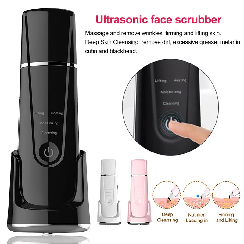 Ultrasonic Face Cleaner Skin Scrubber With Wireless Charging Base Ultrasound Vibration Massager Face Peeling Clean Tone Lift - SmartBlip