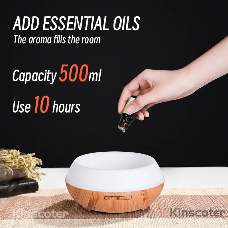 KINSCOTER Electric Aroma Diffuser Air Humidifier 500ml Ultrasonic Cool Mist Maker Fogger High Quality LED Essential Oil Diffuser - SmartBlip