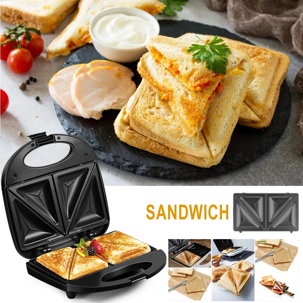 Electric Triangle Sandwich Maker Panini 750W Cooking Kitchen Appliances Breakfast Waffles Machine Non-stick Iron Pan Sonifer - SmartBlip