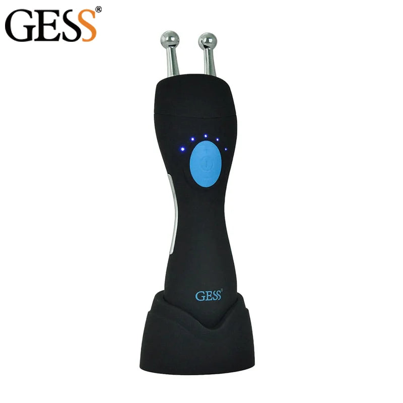 Black GESS device with blue display on a white background