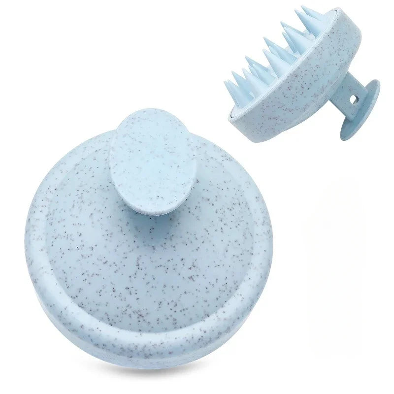 Blue speckled brush tool with a textured top on a white background