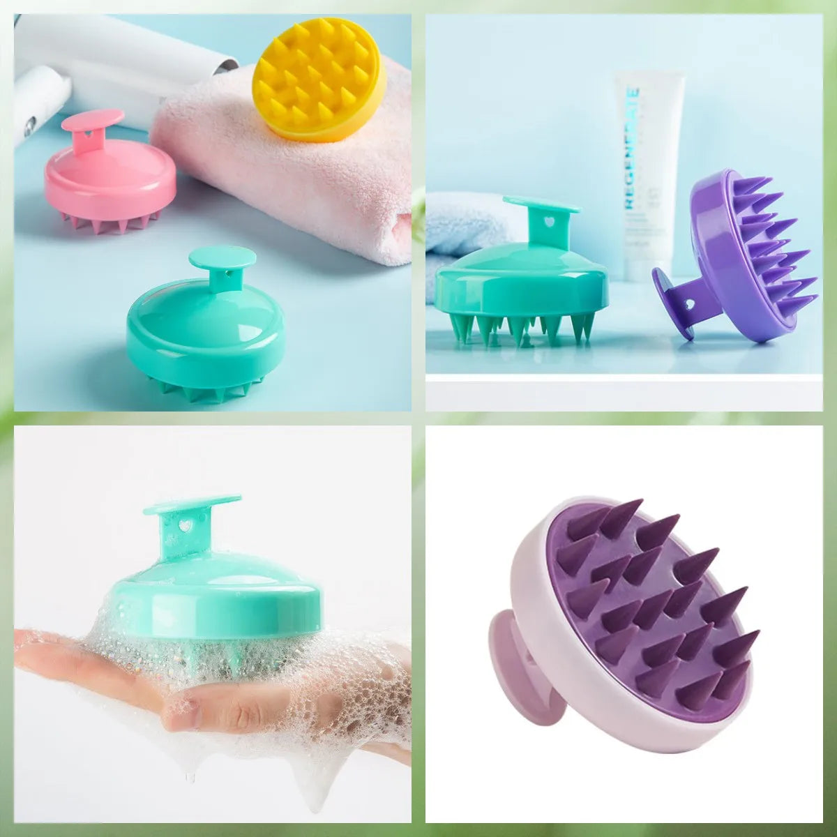 Collage of various massage tools for skin and scalp care.