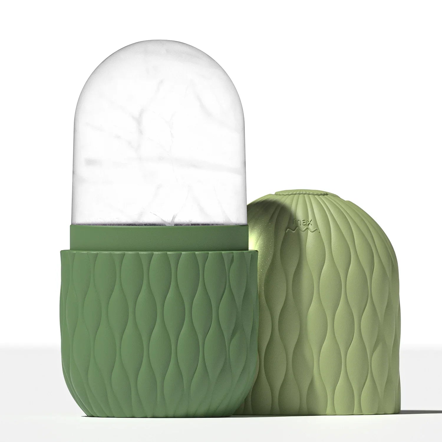 Green silicone case with wavy texture for a white electronic device on a white background