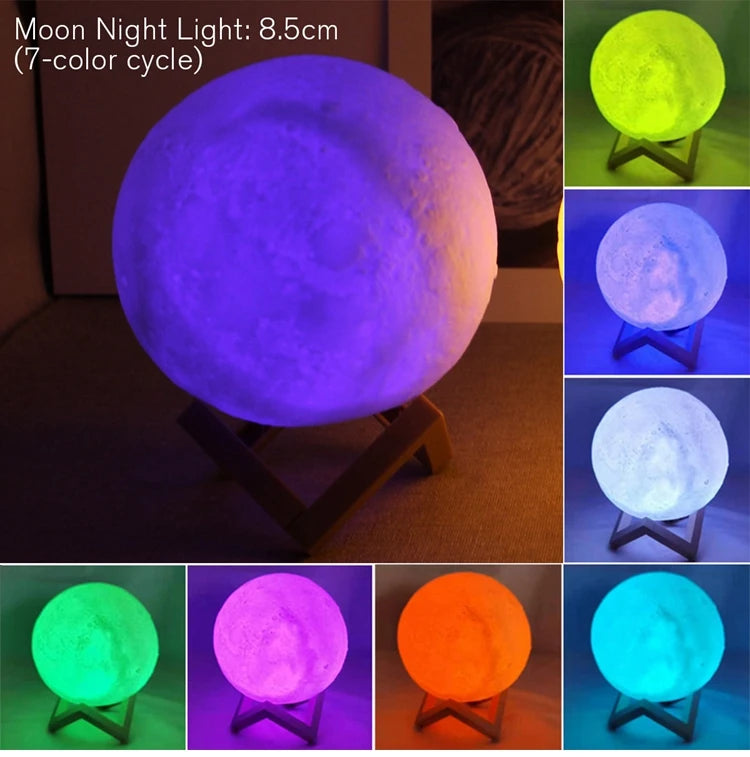 Moon night light with 7-color cycle display