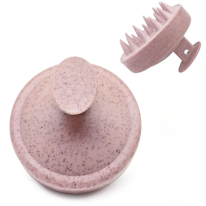 Pink speckled kitchen tool with a textured top on a white background