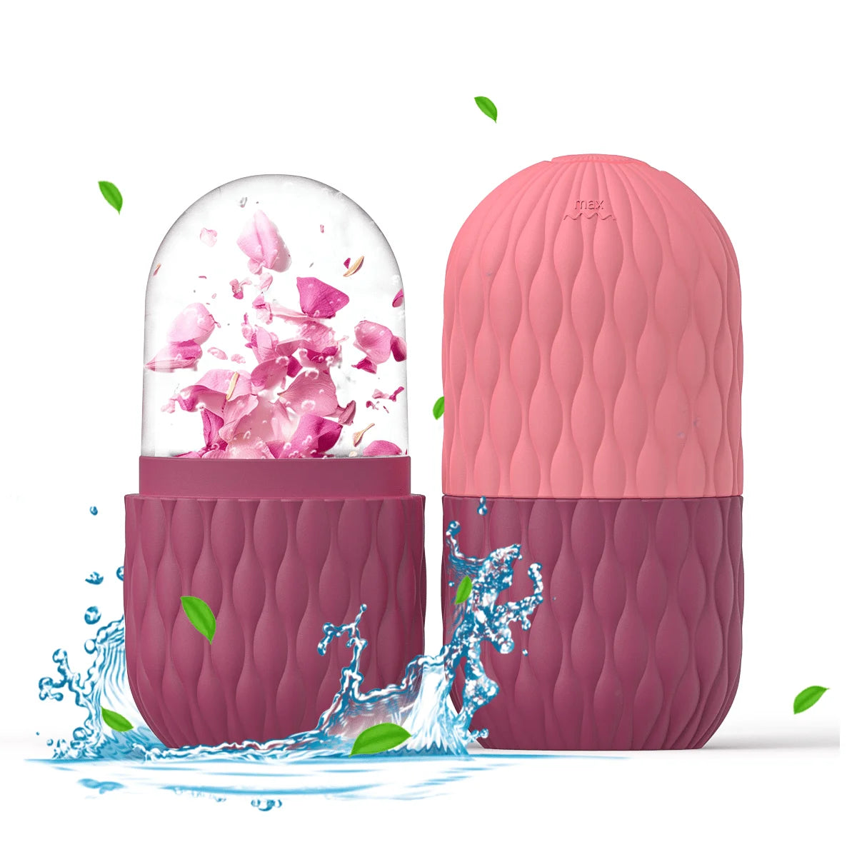 Pink and purple cosmetic case with floral design on a white background